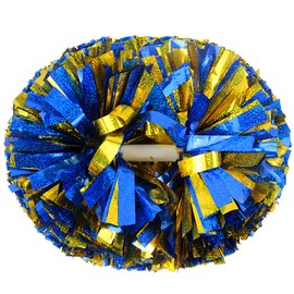 Lovecheer 2PCS Blue and Gold Cheerleading Pom Poms Holographic Pom Poms Cheerleading with Baton Handle for Sports Team Spirit Dance Adults