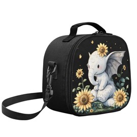 SEANATIVE Lunchtasche mit Sonnenblumen-Elefanten-Aufdruck, für Kinder, Jungen, Mittelschule, isolierte Lunchbox mit Reißverschlusstasche, weiche Lunchtasche, Umhängetasche
