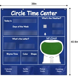 Circle Time Center Classroom Pocket Chart, Educational Pocket Chart Teaching Materials Learning Calendar Weather Counting Letter Color Shape, Number Pictures Pocket Chart