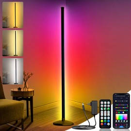 LanSuper Corner Floor Lamp, RGB Warm Cool White LED Floor lamp with Remote Control & APP,2024 Thicker Modern Floor Lamp with Music Sync & DIY Scene,16 Million Color Changing Floor Lamp for Living Room