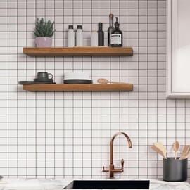 BGMG Wood Floating Shelves 24 inch, Wide Rustic Wooden Wall Shelves for Bathroom Living Room Bedroom Kitchen Farmhouse Set of 2-24x 6.7 x1.25 inch- Yellow Brown