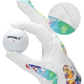 Factory Direct Breathable Anti-slidding Cabretta Leather Printed Pattern Golf Gloves for WomenColor: White/Green, Size: L