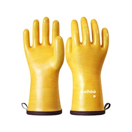 LANON Protection Wahoo Liquid Silicone Smoker Oven Gloves, Food-Contact Grade, Heat Resistant Gloves for Cooking, Grilling, Baking, Yellow, XXL/11