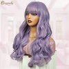 Creamily Long Purple Wig with Bangs, Long Wavy Curly Wig