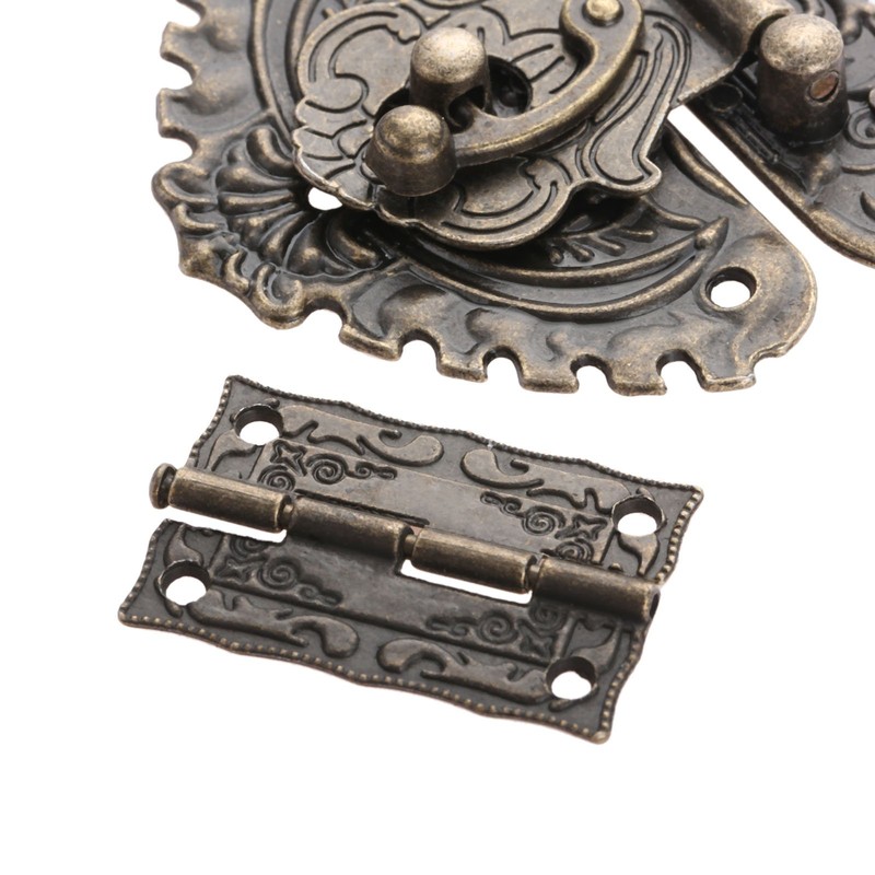 Mgoodoo Antique Embossing Hasp Latch Lock, 2 Pieces Hinge +