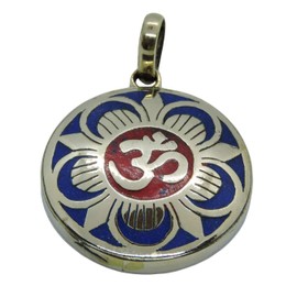 Handmade Tibetan Turquoise, Coral, Lapis Om Pendant From Nepal (Flower Om)