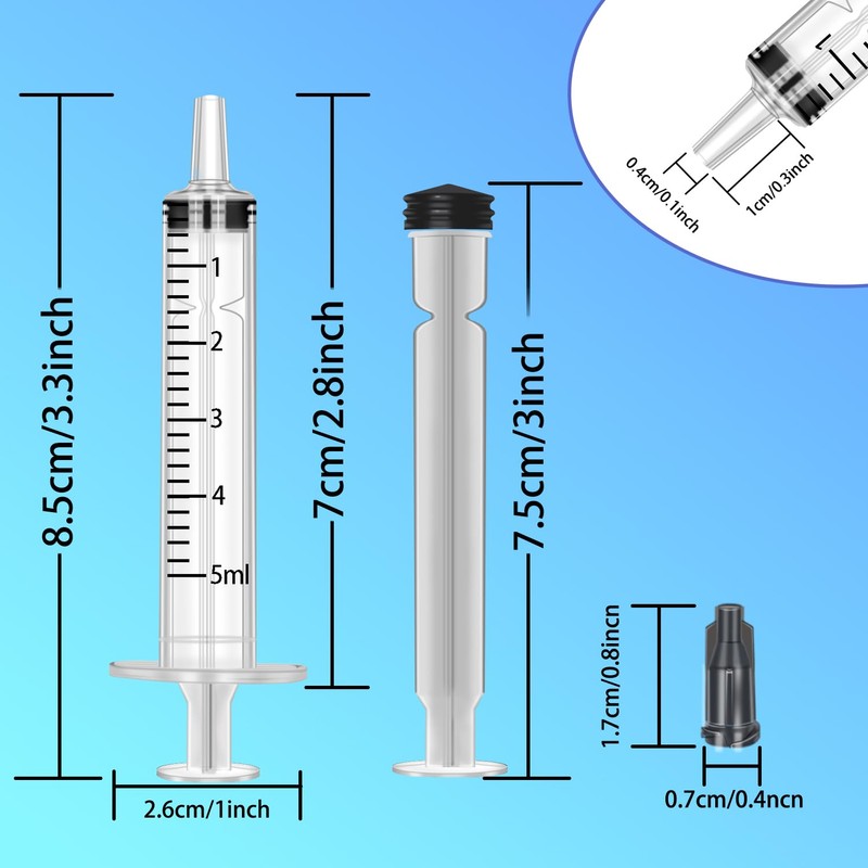 50Pcs 5ml Syringes With Caps for Refilling and Measuring Liquids,