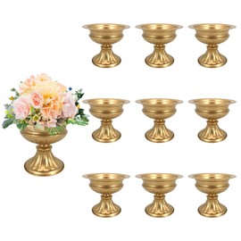 Hyuetrsa 10 Pcs 6.4 in Gold Vases for Table Centerpieces,Metal Vintage Flower Arrangement Pots Gold Compote Pedestal Vase Wedding Centerpieces Vase for Weddings Party Decorations Birthday Anniversary