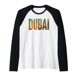 Dubai UAE Skyline Desert Travel Souvenir Burj Khalifa Raglan Baseball Tee