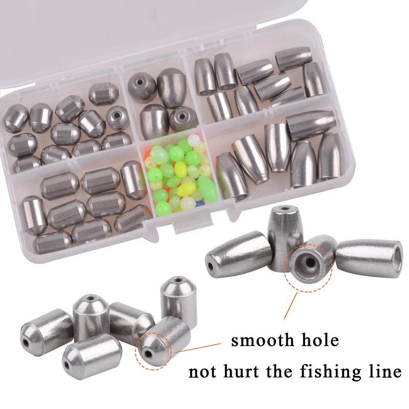 Fishing Iron Sinker Weights-70pcs Hollow Bullet Worm Sinker Weights with