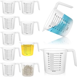 Akamino 10 PCS Plastic Measuring Jugs, 1 Litre Clear Plastic Measuring Cup with Handle for Kitchen, Reusable Measuring Jug with Measuring Scale & Easy Pour for Cooking Baking