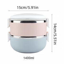 Nikou Thermal Lunch Box, Portable Stainless Steel Lunch Box, Rustproof Container, Bento Box with Handle, Food Container for School, Office, Can Be Reassembled (2 Layers, 1400 ml)