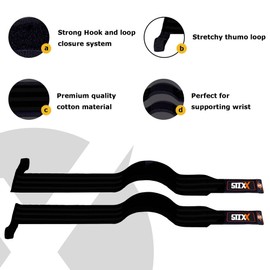 STIXX Gym Wrist Wraps Weightlifting - 18” Heavy Duty Wrist Support Gym Training Fist Straps for Bodybuilding & Powerlifting with Thumb Loop for Men & Women (Black)