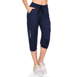 ALWAYS Women's Capri Jogger Pants - High Waisted Soft Zipper Casual Sweat Pants Navy 3XL