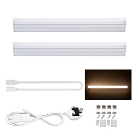 Tekmelau Tekmelau 30cm T5 LED Integrated Light Fixture, 5W 3000K Warm White with ON/Off Switch UK Power Plug, Led Batten Light for Kitchen/Under Cabinet/Ceiling/Garage/Office/Shed/Shop 2-Pack