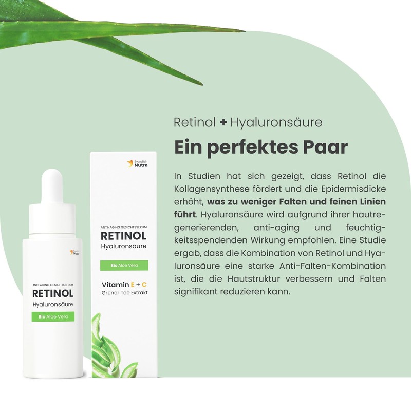 Swedish Nutra Anti-Ageing Retinol Serum, Smooth & Radiant Skin, Hyaluronic