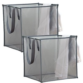 2 Pack Popup Laundry Hamper, Collapsible Mesh Laundry Baskets with Handles, Foldable Clothes Storage Hamper, Easy to Open, Portable for Laundry Storage, Kids Toy, Bathroom, Dorm or Travel, Grey