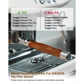 KOFIKOFI Portafilter 58mm 2 Ears, Compatible with Gaggia Classic Espresso Machines, Naked Bottomless Portafilter with Puck Screen and Filter Basket (Rosewood)