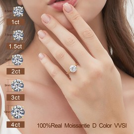 Elio Passero 1.5CT Round Moissanite Engagement Rings for Women,Women's Solitaire Engagement Moissanite Promise Rings 925 Sterling Silver with 18K Yellow Gold Plated,VVS1 Moissanite Ring Size 9