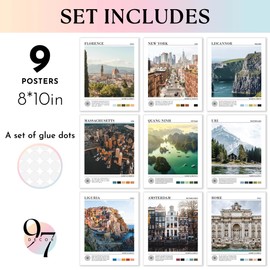 97 Decor Vintage Travel Decor - Around World Travel Wall Decor, Trendy City Wall Art Prints, Retro New York Europe Aesthetic Destination Pictures (8x10 Unframed)