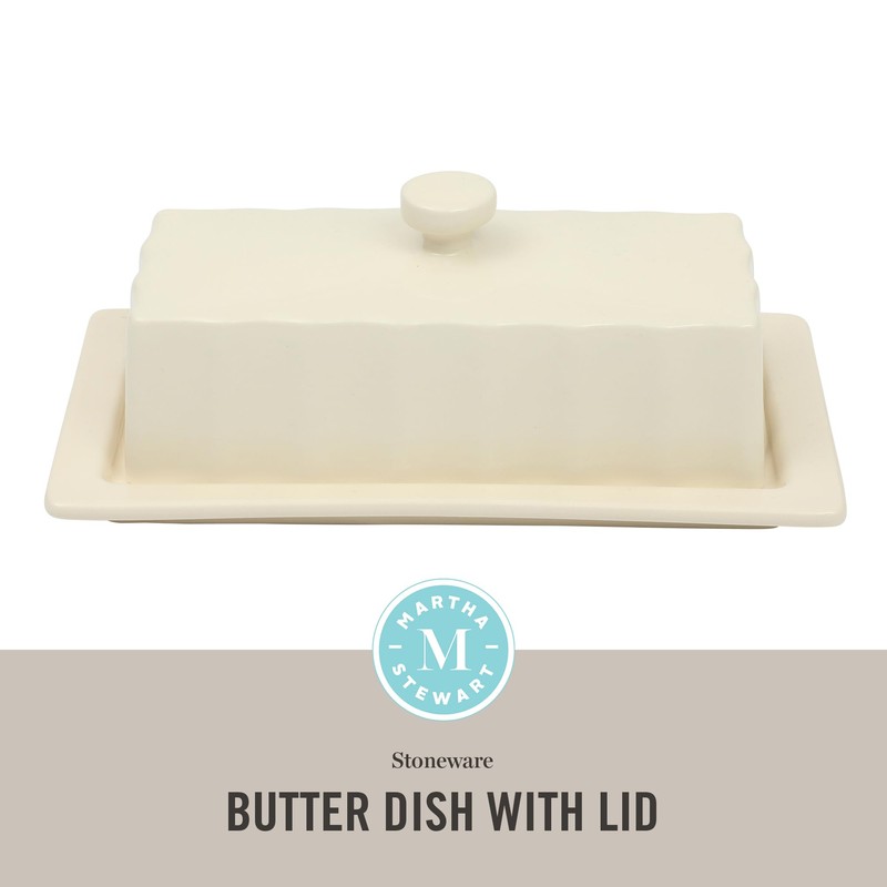 Martha Stewart Broadbrook Stoneware Butter Dish with Lid, Rectangular Covered