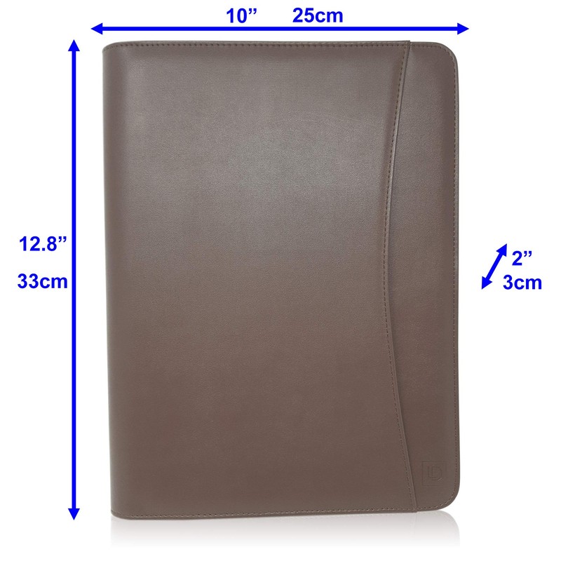 Dark Brown Zippered Portfolio Binder - PU Leather Business Portfolio