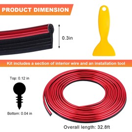 DXNQ Car Interior Trim Strips, 32.8ft Self Adhesive Electroplated PVC Insert Molding Trim, DIY Moulding Trim Strip Line for Car Air Vent Door Dashboard Decorations, Red