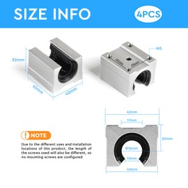 SWAWIS SBR16UU Open Linear Ball Bearings Sliding Block, Aluminium Alloy Linear Ball Bearing, 16 mm Linear Bearing Pillow Block Bearing for Linear Rail Machines Electronic Devices CNC Pack of 4