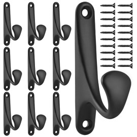 10 Pack Coat Hooks Wall Mount, Heavy Duty Wall Hooks for Hanging, No Rust Black Towel Hooks for Bathroom, Bedroom, Hat, Key