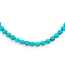 Blue Faceted Stabilized Turquoise Round Gem Stone 10MM Bead Strand Necklace Western Jewelry for Women Silver Plated Clasp 19 Inch
