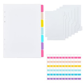 Pack of 7 A5 Dividers with 120 Stickers, Plastic Folder Dividers Folder Index 6 Holes Side Divider Notebook Dividers A5 Index Dividers for Folder A5 Ring Binder Planner Notebook