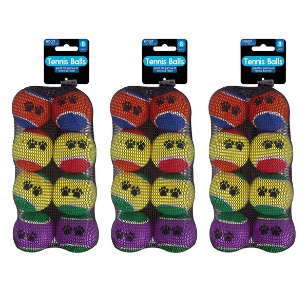 YöL Pack Of 24 Pet Tennis Balls - Multicoloured Paw