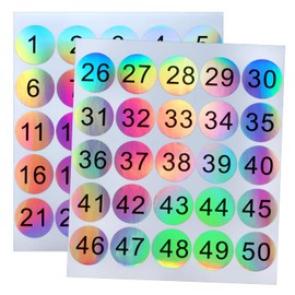 Mini Skater 0.8 Inch Large Reflective Laser Round Number Stickers Self Adhesive Number Labels for Inventory Storage Organizing Classroom Numbering, 20 Sheets/500 Pcs (1 to 50)