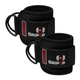 Grip Up Ankle Straps for Cable Machines & Resistance Bands 7mm Neoprene Padded 10”x4” Gym Wrist Cuffs Ideal For Home Fitness Weight Lifting D-Ring Design for Booty Leg Workouts GP11 (Black)
