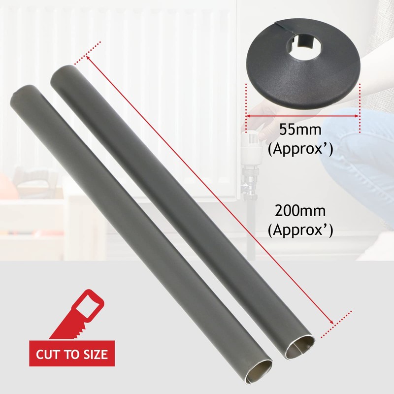 SPARES2GO Radiator Pipe Covers Shroud Collars Sleeve Anthracite Grey 15mm
