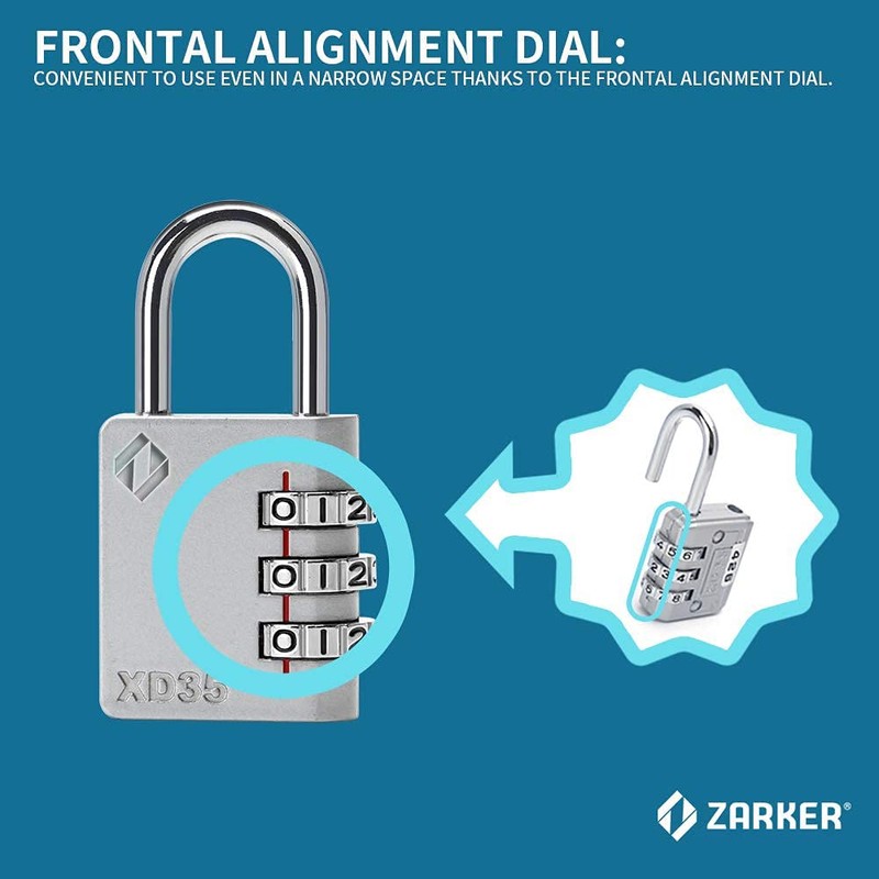 [ZARKER XD35] Small and Heavy Duty 3-Digit Combination Padlock Different