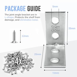 TOP-VIGOR 16Pcs Angle Brackets, 25mm x 25mm x 15mm L Brackets for Wood 90 Degree Right Corner Bracket, Metal Brackets with Screws for Fixing and Repairing Furniture Shelf Chair Table Window