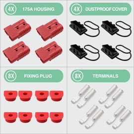 ANDCHIER 175A 1/0AWG 2-4AWG Battery Quick Connector, Battery Cable Quick Connect Plug Jumper Cables Connectors for Winch Forklift Car Electrical Devices (175A 4PCS Red, 2-4 AWG)