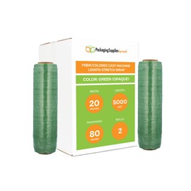 PSBM Green Tinted Machine Stretch Wrap, 2 Pack, 20 Inch x 5000 Feet, 80 Gauge, Plastic Cling Color Stretch Film Rolls for Packaging Packing Pallets