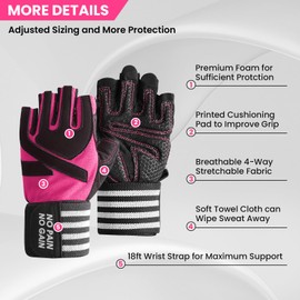 FINGER TEN Weight Lifting Gloves Gym with Wrist Support for Men Women Full Palm Protection Grip, Work Out Gloves fit Pull Ups Sport Training Fitness (Pink, S)…