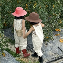 OhMill Classic Plain Kids Fedora Straw Hat Light Breathable Bucket Beach Cowboy Straw Hat Sun Protection Cap Coffee