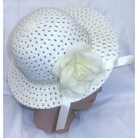 Cream Yellow Easter Hat Woven Spring Hat w/ Yellow Rose Tea Party or Dress Up
