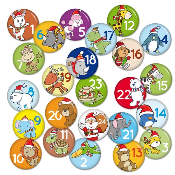Advent Calendar Buttons Motif Hat Animals 25 mm Set with