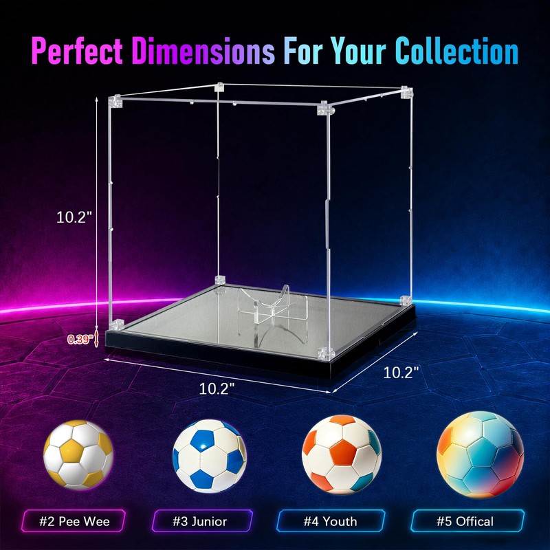DORYBEN Soccer Display Case with RGB Light & Infinity Mirror