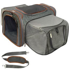 Mr. Peanut's Platinum Series Double Expandable Airline Approved Soft Sided Pet Carrier, Luxury Travel Tote with Premium Self Locking Zippers, 18LX10.4WX11 H