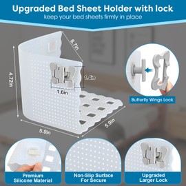Bed Sheet Holder Lock,Fitted Sheet Straps Holders Keep Sheets Firm&Tight in Place,Mattress Straps Bed Sheet Clips Corner Holders Sheets Stay Fasteners Organizer-4Pack (Clear)