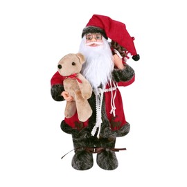 ITODA 30cm Standing Santa Handcraft Father Christmas Figure Xmas Old Man with Plush Beard Mini Christmas Workshop Decoration Ornament Figure Decorative for Fireplace Bookcase Dining Table Shop Window