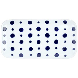 Hasami Ware Indigo Aidama Rectangular Plate, Indigo Stained Polka Dots 32568