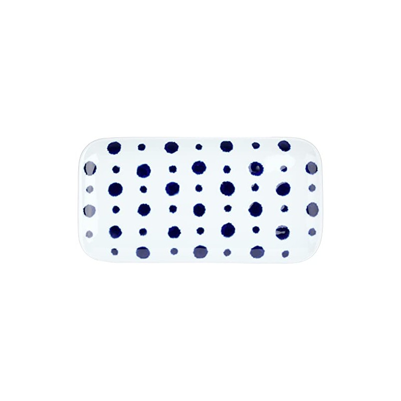 Hasami Ware Indigo Aidama Rectangular Plate, Indigo Stained Polka Dots
