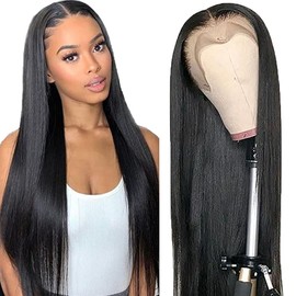 AiPliantfis Straight Human Hair Wig Natural Black Real Hair Women's 13 x 6 Lace Glueless Wig Wear and Go Pre Plucked 150% Density Unprocessed Brazilian Remy Hair 24 Inches